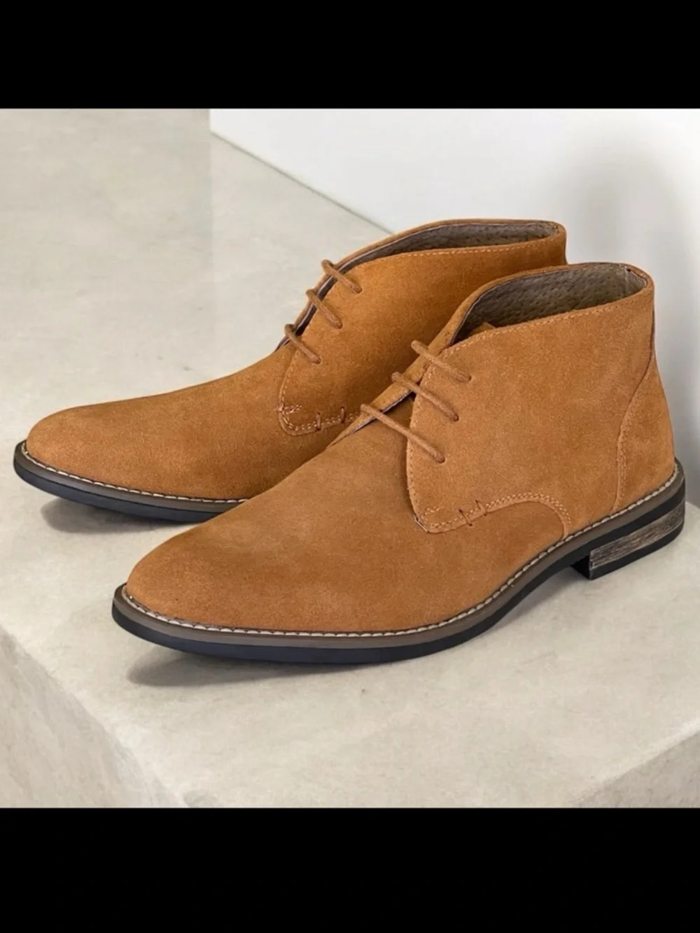 Bruno Marc Tan Suede Chukka Boots Men’s Sz 7 Lace Up Leather Lined Round Toe
